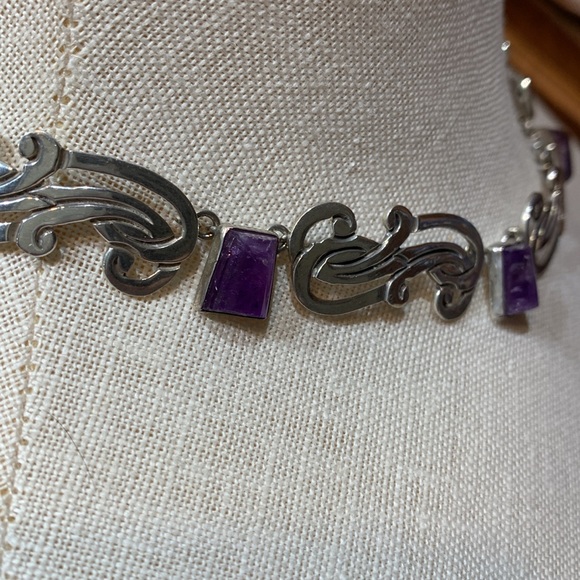 Signed BETO Mexican Silver & Amethyst Necklace 3 Piece Set - Picture 4 of 10